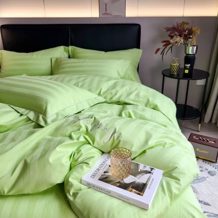 慕尚 2025新款60支长绒棉提花条纹系列单品被套 条纹浅绿