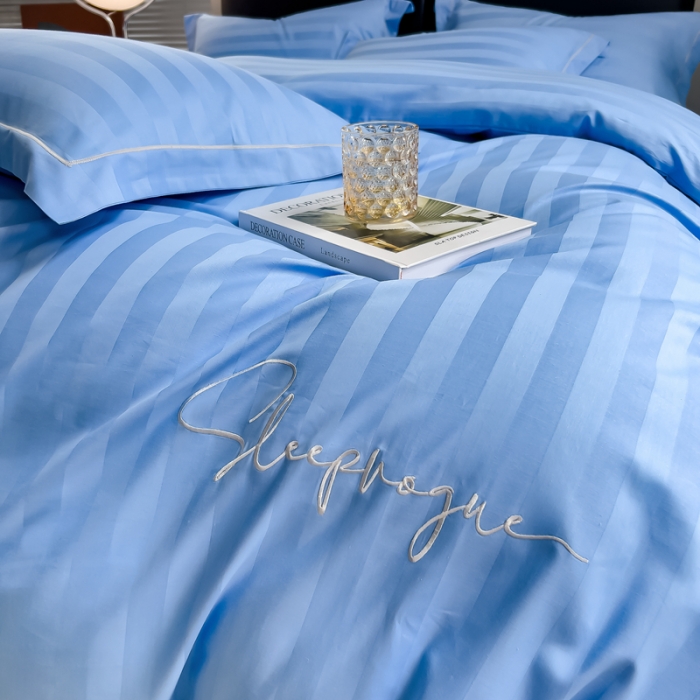 91家纺网 家纺一手货源 找家纺 慕尚 2025新款60支长绒棉提花条纹系列单品被套 条纹天兰