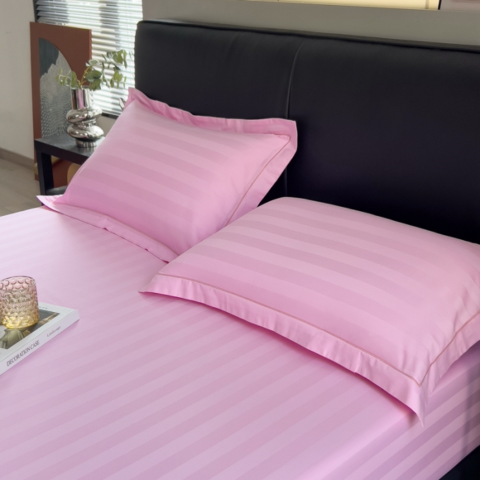 91家纺网 家纺一手货源 找家纺 慕尚 2025新款60支长绒棉提花条纹系列单品床单 条纹粉色