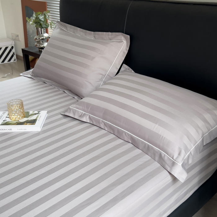 91家纺网 家纺一手货源 找家纺 慕尚 2025新款60支长绒棉提花条纹系列单品床单 条纹灰色