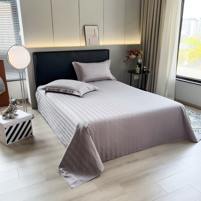 91家纺网 家纺一手货源 找家纺 慕尚 2025新款60支长绒棉提花条纹系列单品床单 条纹灰色