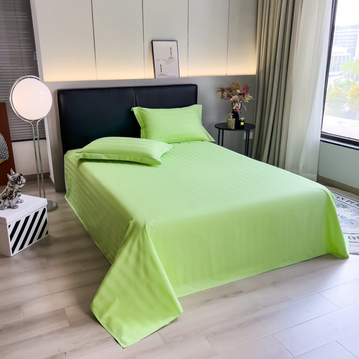 91家纺网 家纺一手货源 找家纺 慕尚 2025新款60支长绒棉提花条纹系列单品床单 条纹浅绿