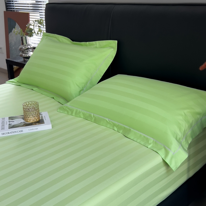 91家纺网 家纺一手货源 找家纺 慕尚 2025新款60支长绒棉提花条纹系列单品床单 条纹浅绿