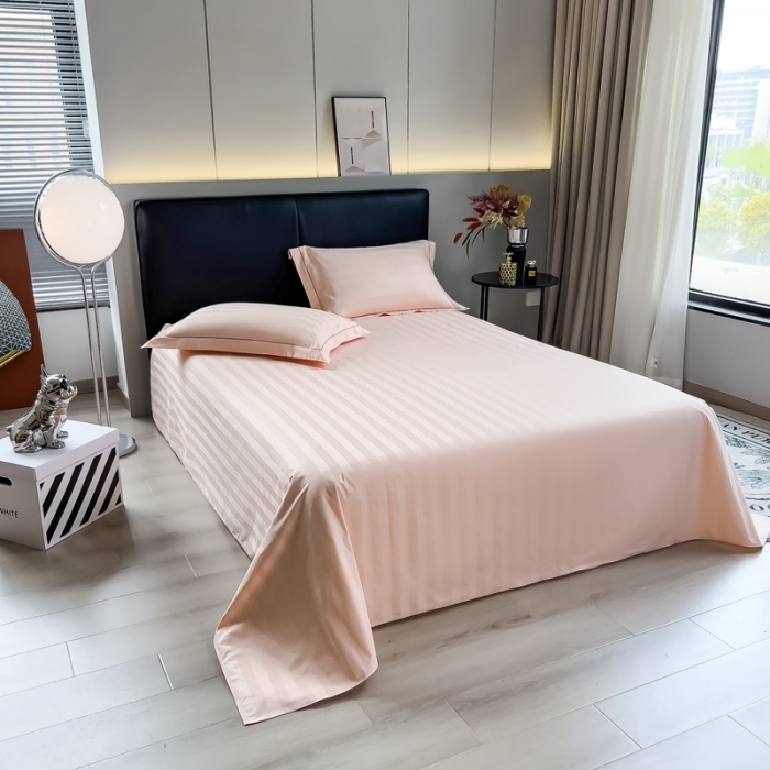 91家纺网 家纺一手货源 找家纺 慕尚 2025新款60支长绒棉提花条纹系列单品床单 条纹浅玉