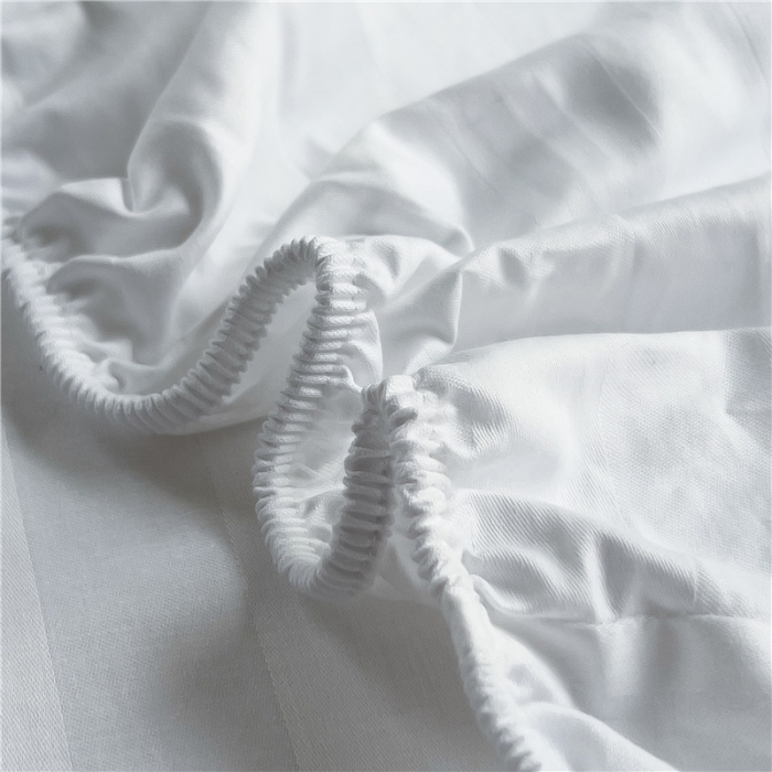 91家纺网 家纺一手货源 找家纺 慕尚 2025新款60支长绒棉提花条纹系列单品床笠 条纹白色