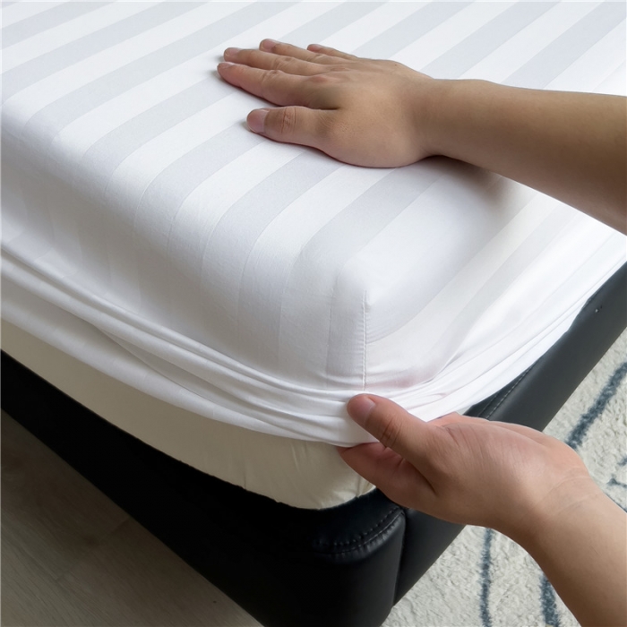 91家纺网 家纺一手货源 找家纺 慕尚 2025新款60支长绒棉提花条纹系列单品床笠 条纹白色