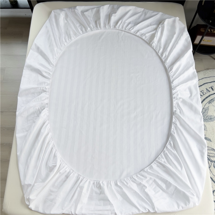 91家纺网 家纺一手货源 找家纺 慕尚 2025新款60支长绒棉提花条纹系列单品床笠 条纹白色