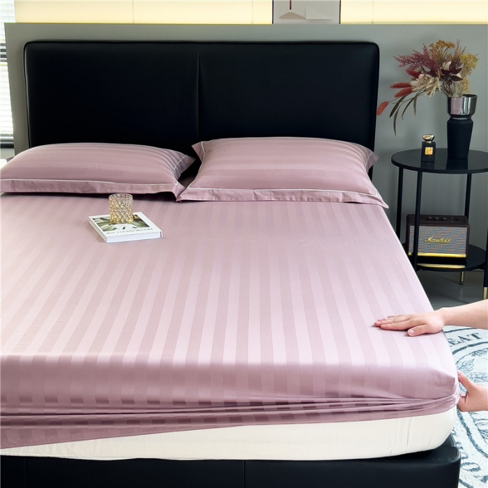 91家纺网 家纺一手货源 找家纺 慕尚 2025新款60支长绒棉提花条纹系列单品床笠 条纹豆沙