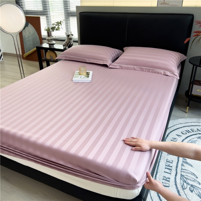 91家纺网 家纺一手货源 找家纺 慕尚 2025新款60支长绒棉提花条纹系列单品床笠 条纹豆沙