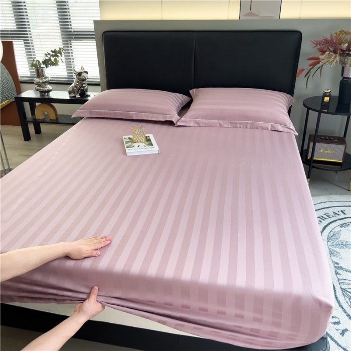 91家纺网 家纺一手货源 找家纺 慕尚 2025新款60支长绒棉提花条纹系列单品床笠 条纹豆沙