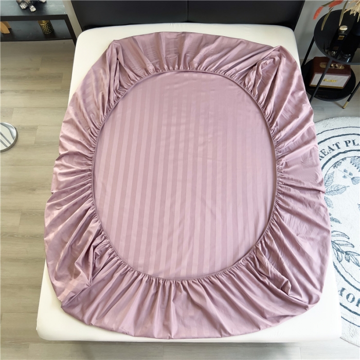 91家纺网 家纺一手货源 找家纺 慕尚 2025新款60支长绒棉提花条纹系列单品床笠 条纹豆沙