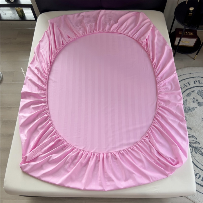 91家纺网 家纺一手货源 找家纺 慕尚 2025新款60支长绒棉提花条纹系列单品床笠 条纹粉色