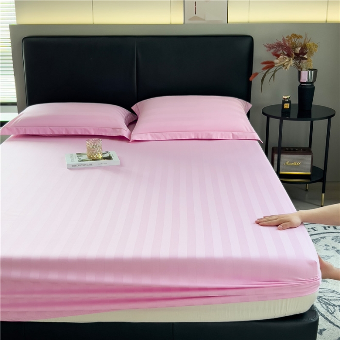 91家纺网 家纺一手货源 找家纺 慕尚 2025新款60支长绒棉提花条纹系列单品床笠 条纹粉色