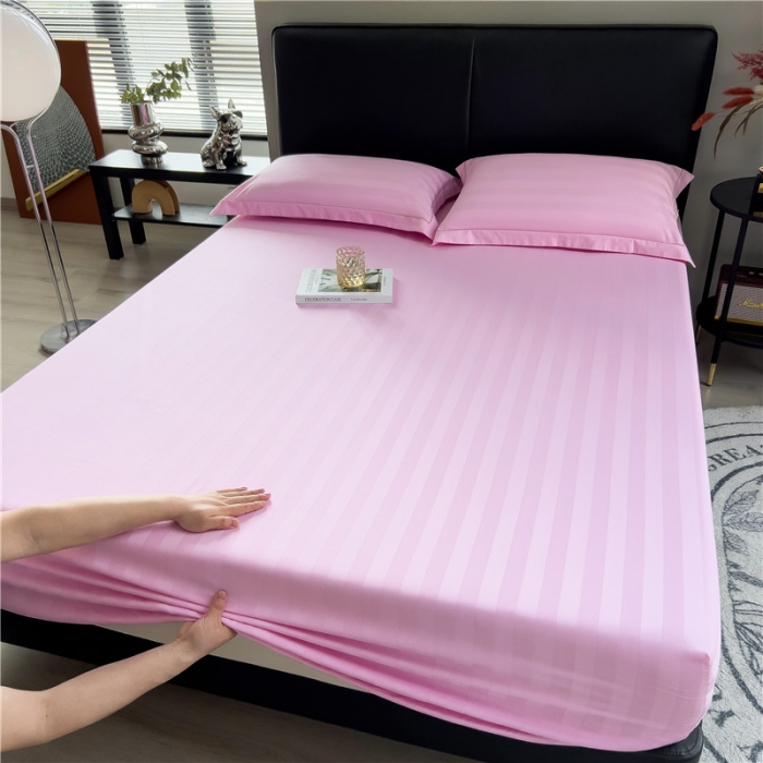 91家纺网 家纺一手货源 找家纺 慕尚 2025新款60支长绒棉提花条纹系列单品床笠 条纹粉色