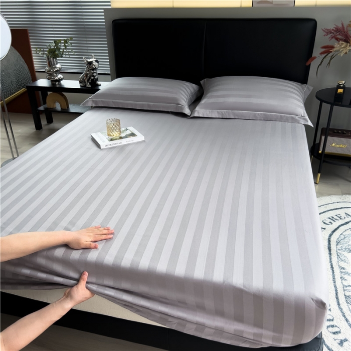 91家纺网 家纺一手货源 找家纺 慕尚 2025新款60支长绒棉提花条纹系列单品床笠 条纹灰色
