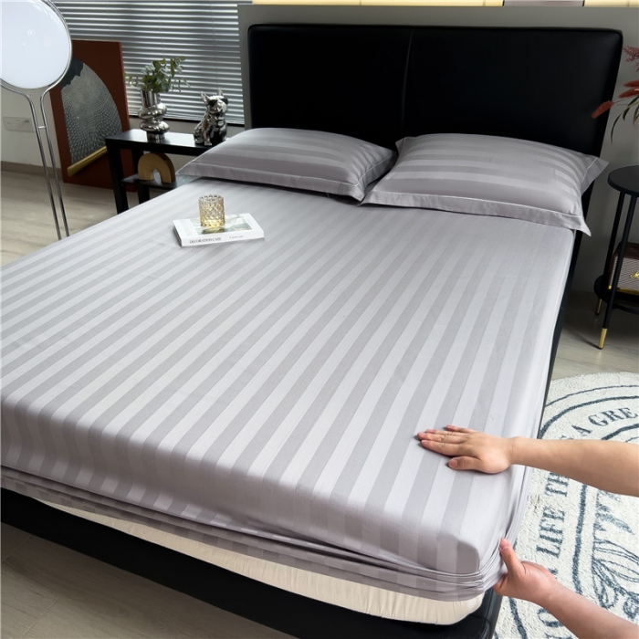 91家纺网 家纺一手货源 找家纺 慕尚 2025新款60支长绒棉提花条纹系列单品床笠 条纹灰色