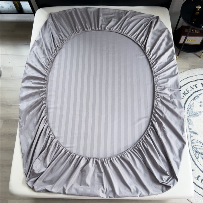 91家纺网 家纺一手货源 找家纺 慕尚 2025新款60支长绒棉提花条纹系列单品床笠 条纹灰色