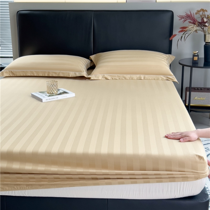 91家纺网 家纺一手货源 找家纺 慕尚 2025新款60支长绒棉提花条纹系列单品床笠 条纹卡其