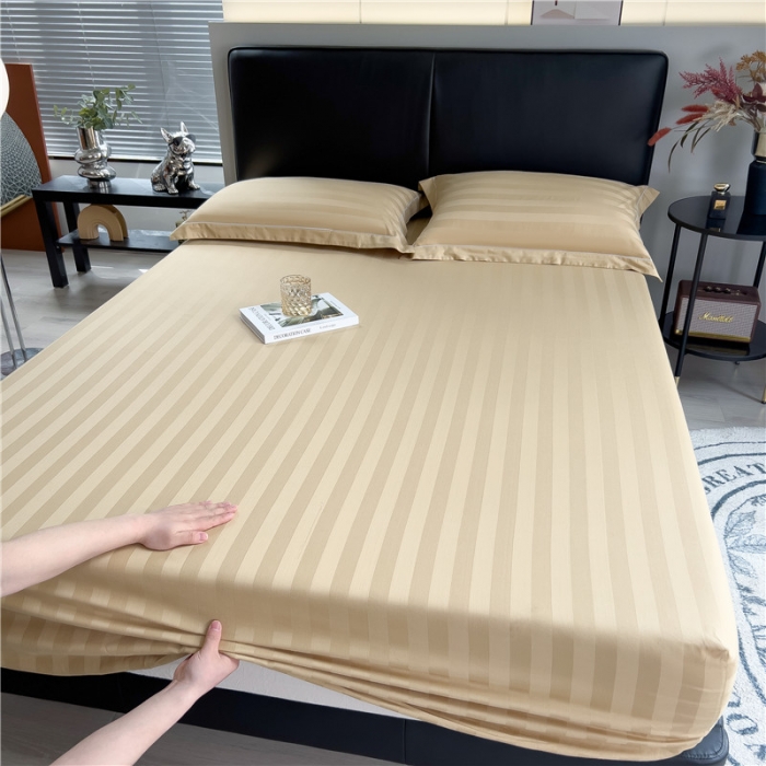 91家纺网 家纺一手货源 找家纺 慕尚 2025新款60支长绒棉提花条纹系列单品床笠 条纹卡其