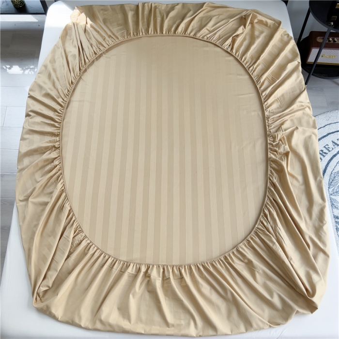 91家纺网 家纺一手货源 找家纺 慕尚 2025新款60支长绒棉提花条纹系列单品床笠 条纹卡其