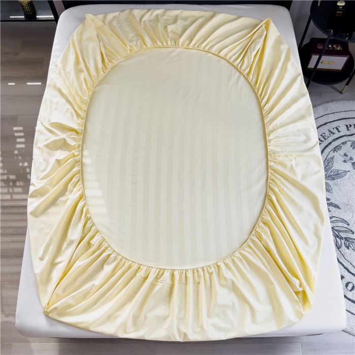 91家纺网 家纺一手货源 找家纺 慕尚 2025新款60支长绒棉提花条纹系列单品床笠 条纹米黄