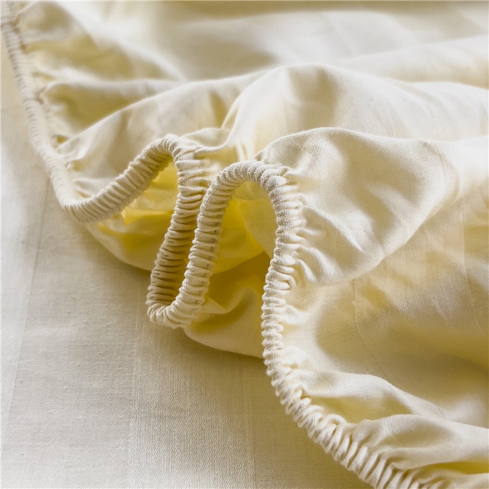 91家纺网 家纺一手货源 找家纺 慕尚 2025新款60支长绒棉提花条纹系列单品床笠 条纹米黄