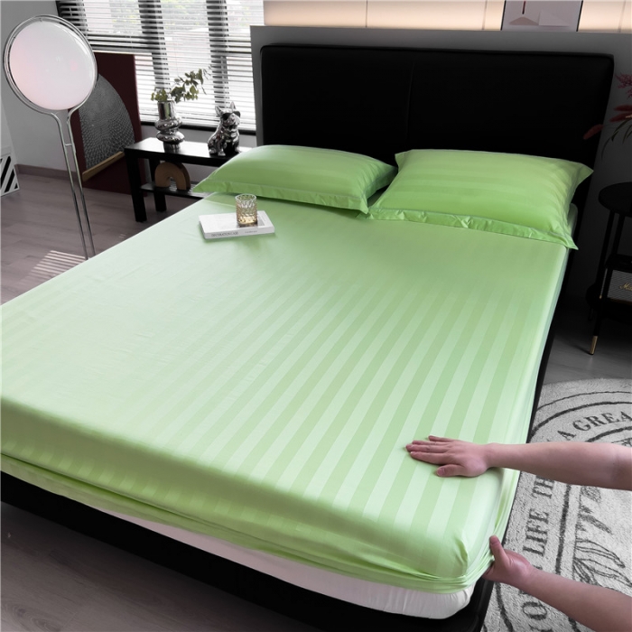 91家纺网 家纺一手货源 找家纺 慕尚 2025新款60支长绒棉提花条纹系列单品床笠 条纹浅绿