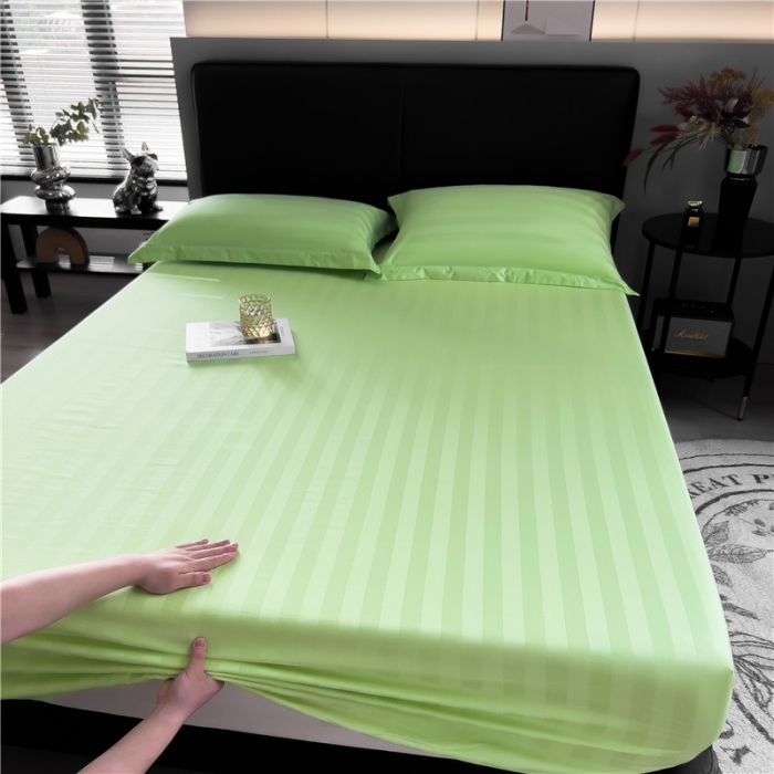 91家纺网 家纺一手货源 找家纺 慕尚 2025新款60支长绒棉提花条纹系列单品床笠 条纹浅绿