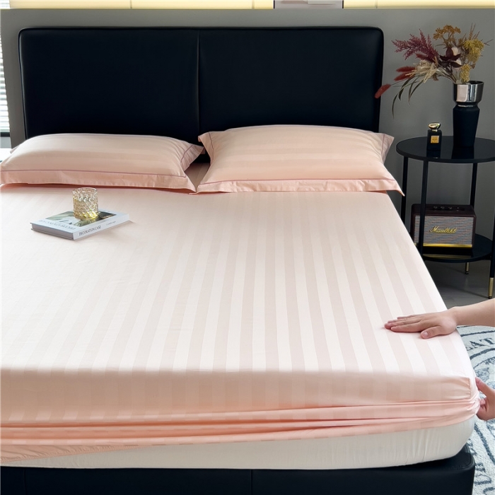 91家纺网 家纺一手货源 找家纺 慕尚 2025新款60支长绒棉提花条纹系列单品床笠 条纹浅玉