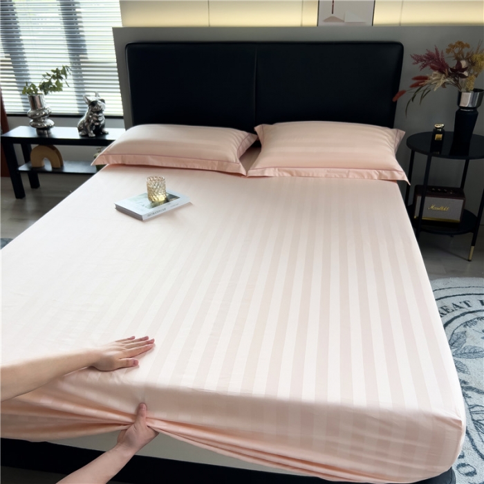 91家纺网 家纺一手货源 找家纺 慕尚 2025新款60支长绒棉提花条纹系列单品床笠 条纹浅玉