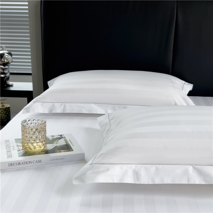 91家纺网 家纺一手货源 找家纺 慕尚 2025新款60支长绒棉提花条纹系列单品枕套 条纹白色