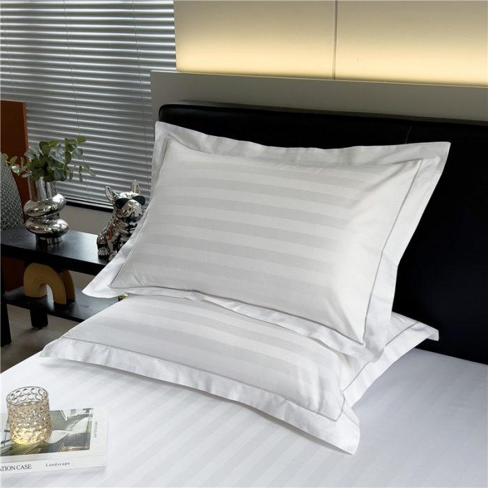 91家纺网 家纺一手货源 找家纺 慕尚 2025新款60支长绒棉提花条纹系列单品枕套 条纹白色