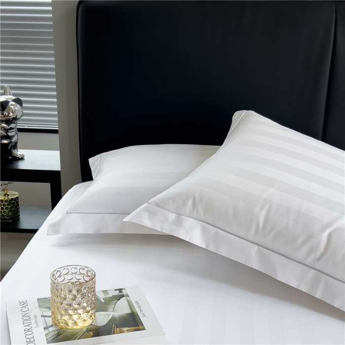 91家纺网 家纺一手货源 找家纺 慕尚 2025新款60支长绒棉提花条纹系列单品枕套 条纹白色