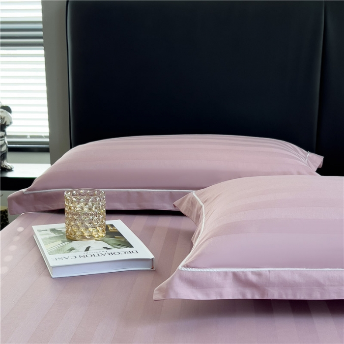 91家纺网 家纺一手货源 找家纺 慕尚 2025新款60支长绒棉提花条纹系列单品枕套 条纹豆沙