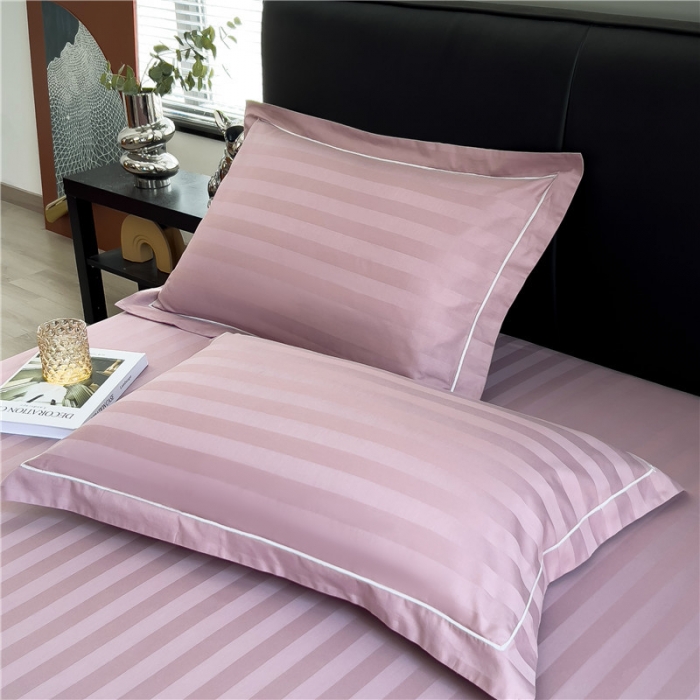 91家纺网 家纺一手货源 找家纺 慕尚 2025新款60支长绒棉提花条纹系列单品枕套 条纹豆沙