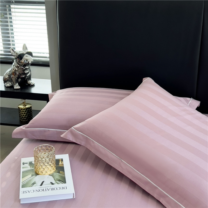 91家纺网 家纺一手货源 找家纺 慕尚 2025新款60支长绒棉提花条纹系列单品枕套 条纹豆沙