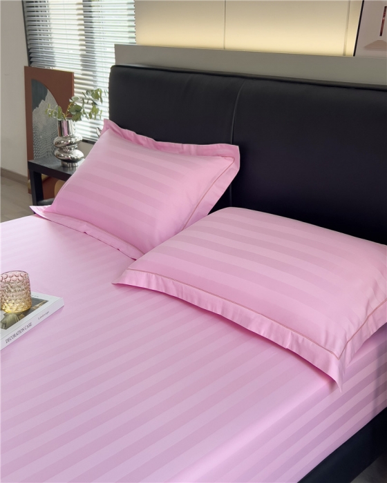 91家纺网 家纺一手货源 找家纺 慕尚 2025新款60支长绒棉提花条纹系列单品枕套 条纹粉色