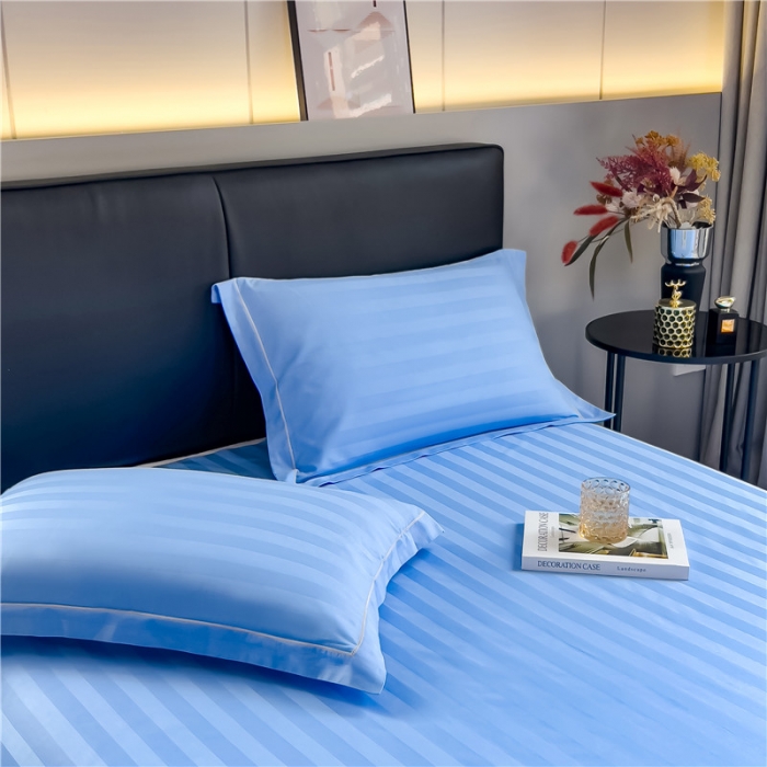 91家纺网 家纺一手货源 找家纺 慕尚 2025新款60支长绒棉提花条纹系列单品枕套 条纹天蓝