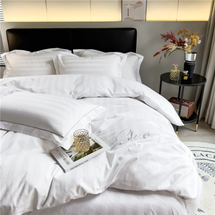 91家纺网 家纺一手货源 找家纺 （总）品乐2025新款 60支长绒棉提花条纹无印风刺绣全棉被套