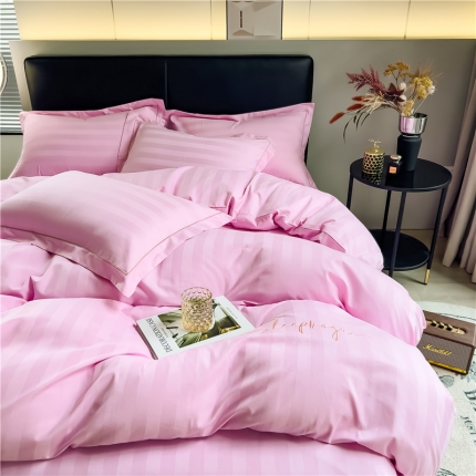 91家纺网 家纺一手货源 找家纺 （总）品乐2025新款 60支长绒棉提花条纹无印风刺绣全棉被套