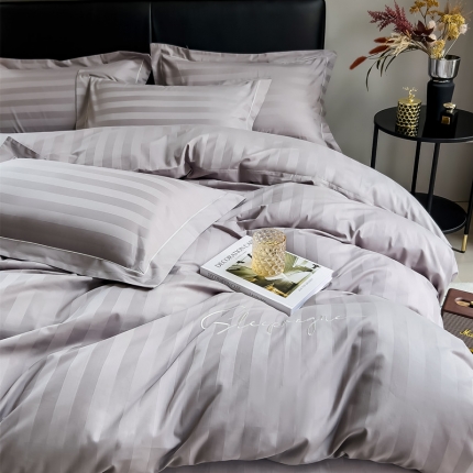 91家纺网 家纺一手货源 找家纺 （总）品乐2025新款 60支长绒棉提花条纹无印风刺绣全棉被套