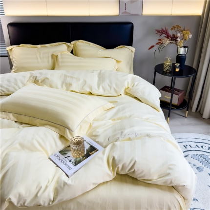 91家纺网 家纺一手货源 找家纺 （总）品乐2025新款 60支长绒棉提花条纹无印风刺绣全棉被套