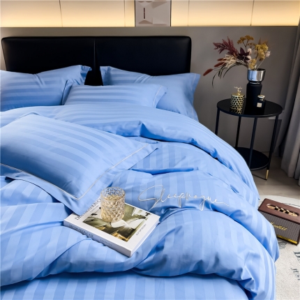 91家纺网 家纺一手货源 找家纺 （总）品乐2025新款 60支长绒棉提花条纹无印风刺绣全棉被套