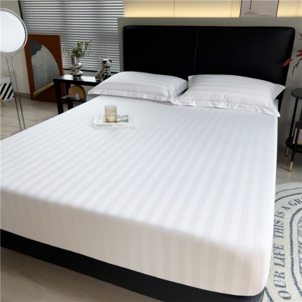 91家纺网 家纺一手货源 找家纺 （总）2025品乐60支长绒棉提花条纹无印风全棉床笠