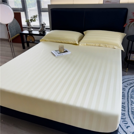 91家纺网 家纺一手货源 找家纺 （总）2025品乐60支长绒棉提花条纹无印风全棉床笠