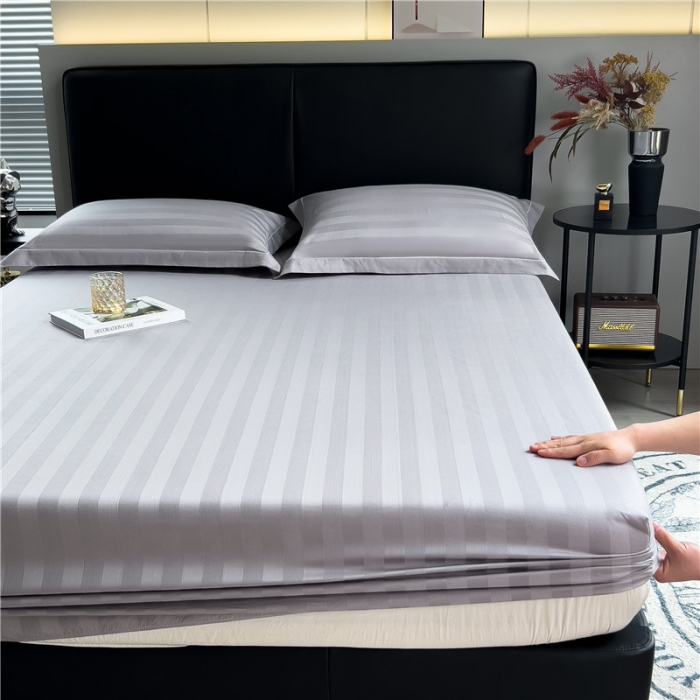 91家纺网 家纺一手货源 找家纺 （总）2025品乐60支长绒棉提花条纹无印风全棉床笠