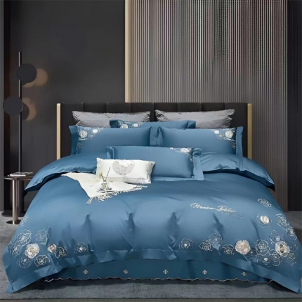 91家纺网 家纺一手货源 找家纺 （总）120支长绒棉奢华高档纯棉贡缎刺绣床上用品山茶花床裙款糸列四件套