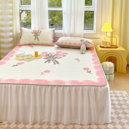 91家纺网 家纺一手货源 找家纺 (总) 慕尚 2025新款花边凉感丝乳胶凉席床席床裙款