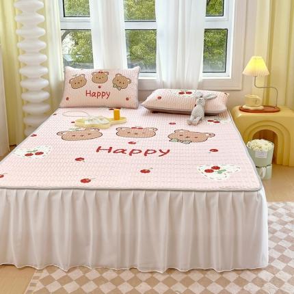 91家纺网 家纺一手货源 找家纺 (总) 慕尚 2025新款花边凉感丝乳胶凉席床席床裙款