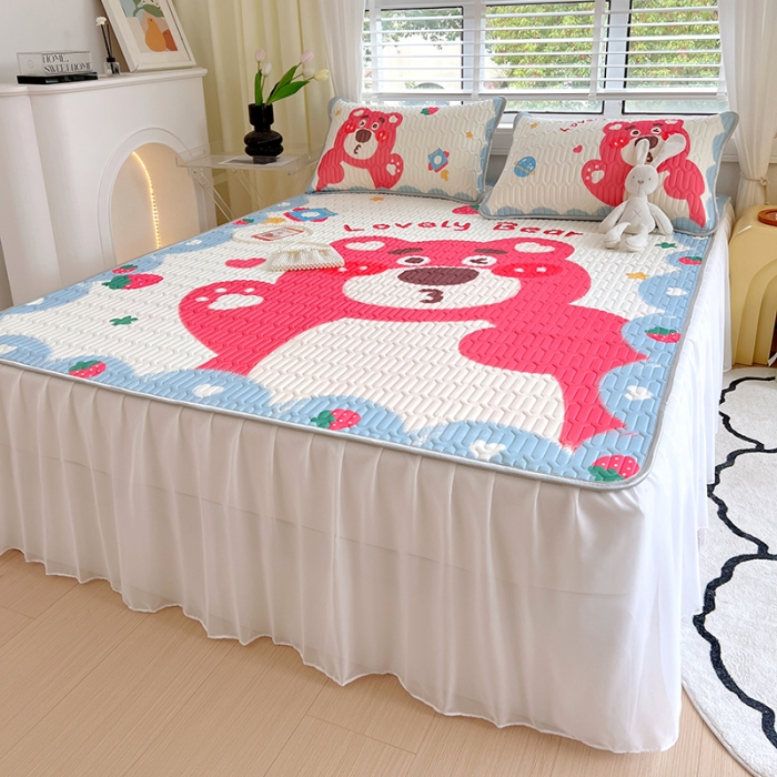 91家纺网 家纺一手货源 找家纺 (总) 慕尚 2025新款花边凉感丝乳胶凉席床席床裙款